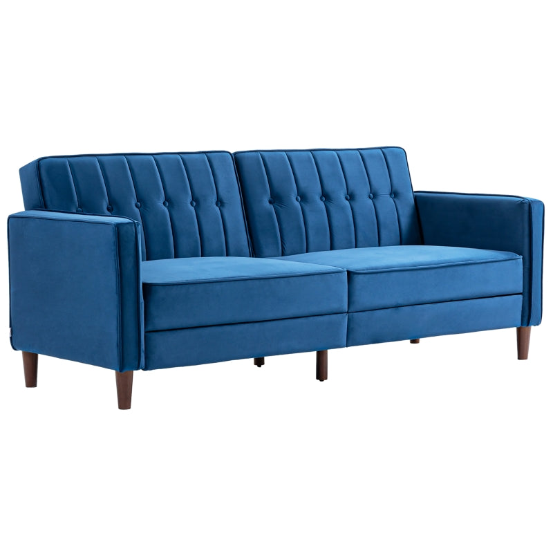 Velvet-Feel Three-Seater Sofa Bed in Blue for Stylish Living Room Comfort