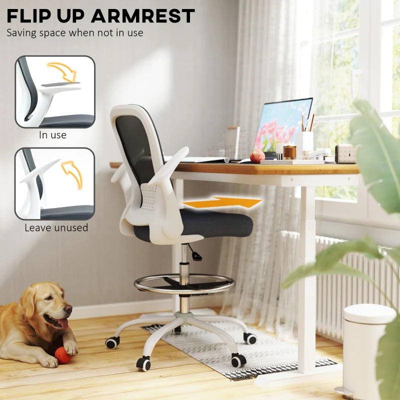 Adjustable Grey Draughtsman Chair with Footrest | 99-119 cm Height | Ergonomic Design for Comfort and Support