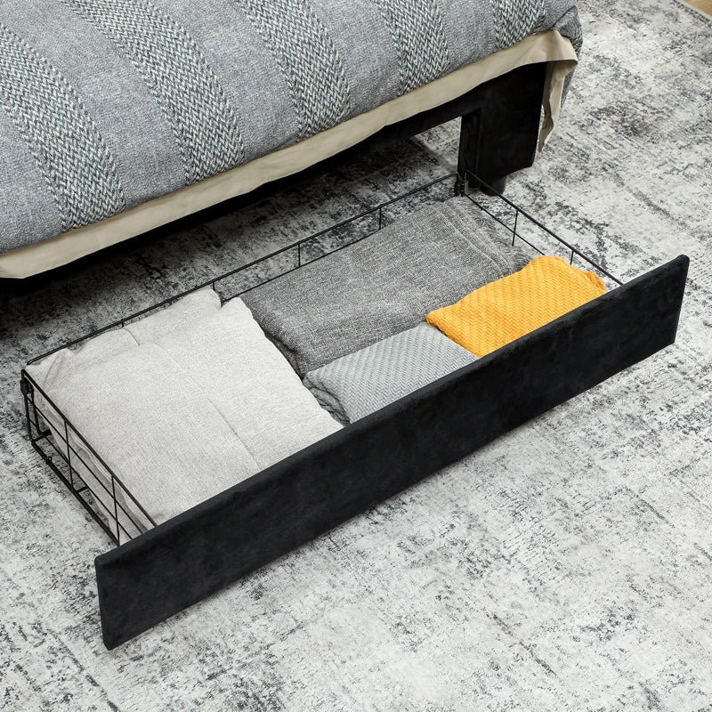 Stylish King Size Black Ottoman Bed Frame with Front Drawer - Space-Saving Storage Solution for Modern Bedrooms