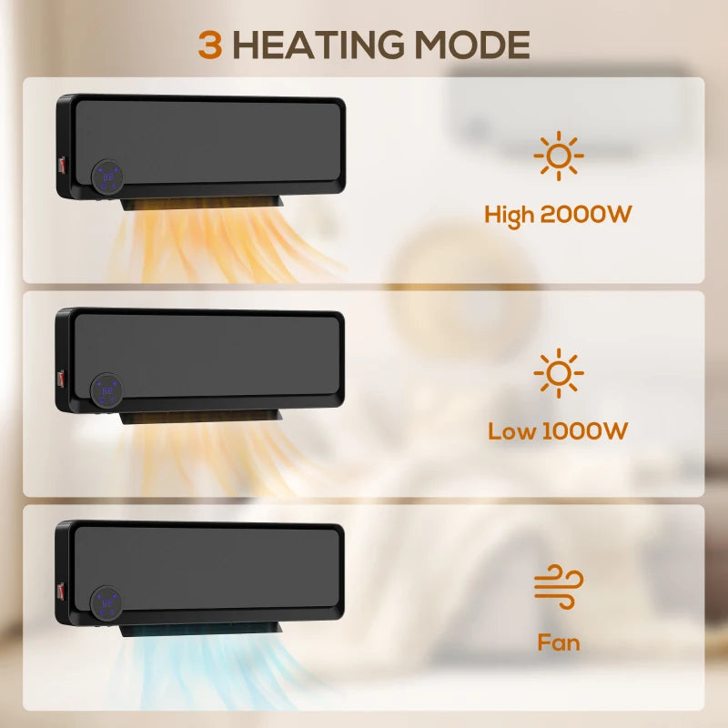 Electric Wall Downflow Heater 2000W with Timer Remote Oscillation for Home Office Bedroom