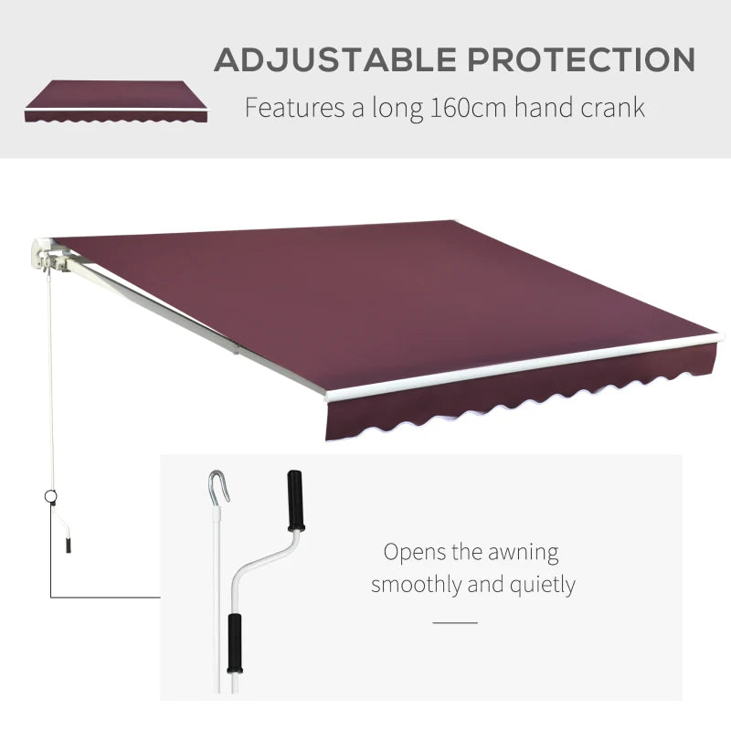 Red 3m x4m Retractable Awning Canopy With Fittings and Crank Handle