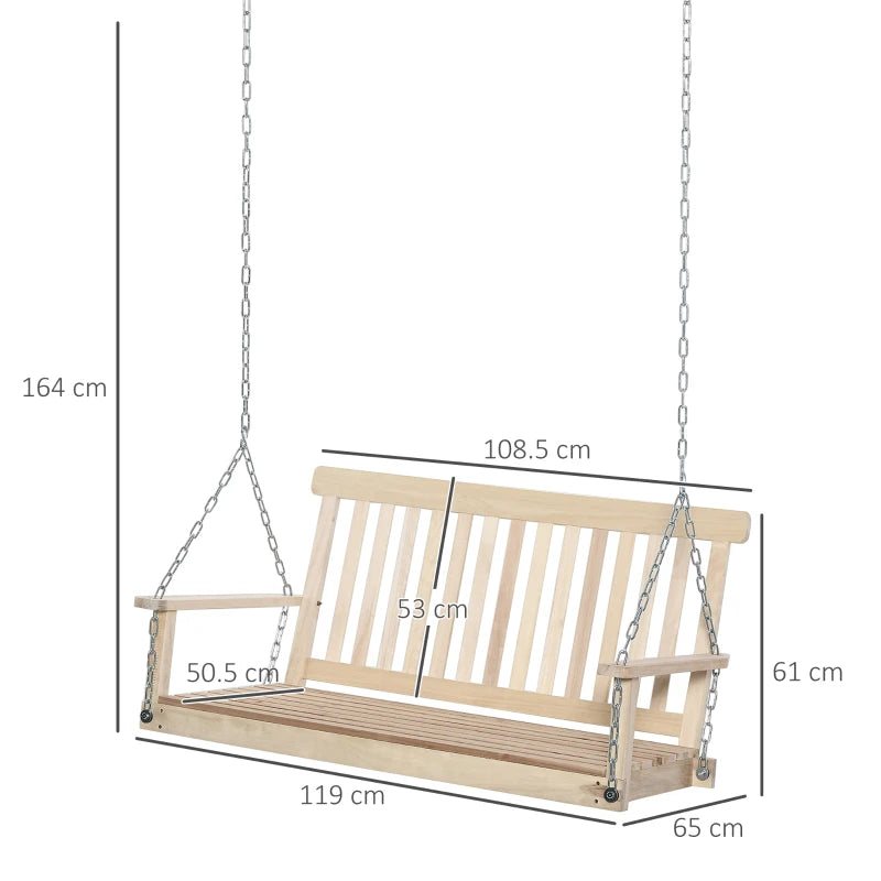 Natural Wood 2-Seater Outdoor Swing Bench