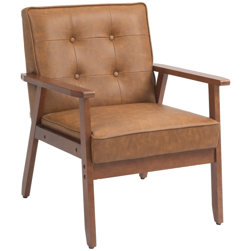 Retro-Style Accent Chair with Brown Faux Leather Seat for Stylish Home Decor