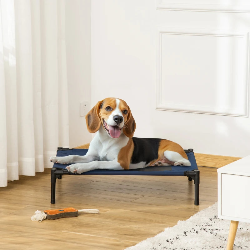 Blue Medium Raised Dog Bed - Elevated Pet Cot for Dogs & Cats - Portable Camping Basket for Pets
