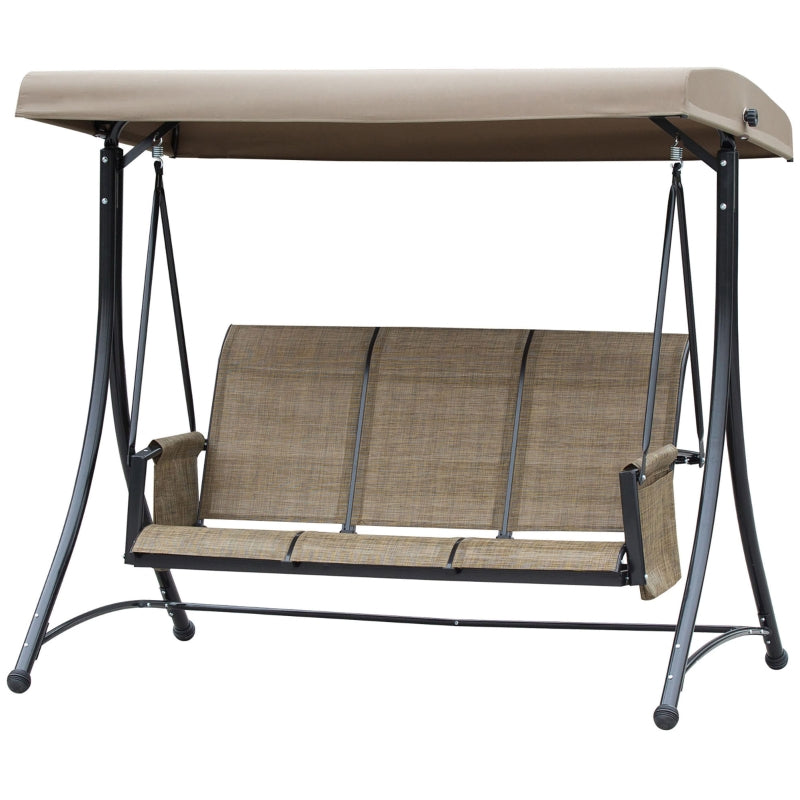 Brown 3-Seater Outdoor Swing Chair with High Back Design and Adjustable Canopy