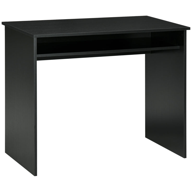 Modern Black Wood Grain Computer Desk - Small Home Office Writing Table with Storage Shelf, 90 x 50cm