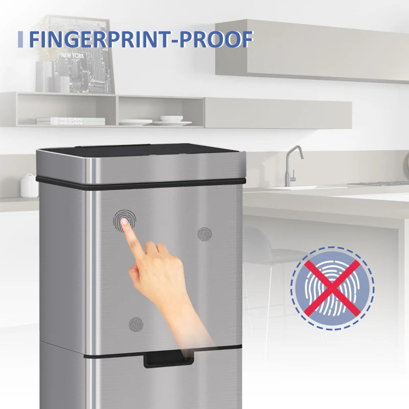 72L Stainless Steel Recycling Sensor Bin - 3 Compartments for Wet/Dry Waste, Removable Lid - Ideal Kitchen Home Solution