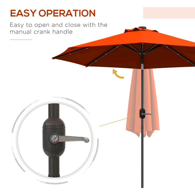 Orange 2.7m Patio Umbrella with Tilt Crank and LED Lights