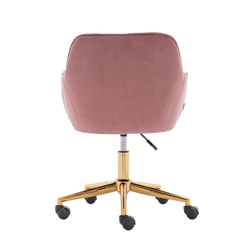 Elegant Pink Velvet Swivel Office Chair with Gold Legs and Ergonomic Backrest, Adjustable Height, 58x58x86 cm