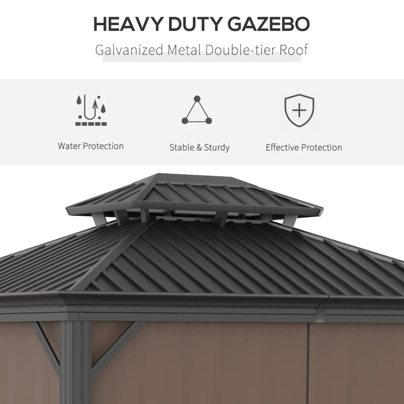 Brown 3.65m x 3m Aluminium Hardtop Gazebo