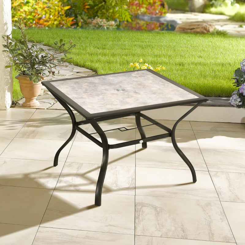 Grey Square Outdoor Dining Table with Parasol Hole - Stone-Grain Effect Top