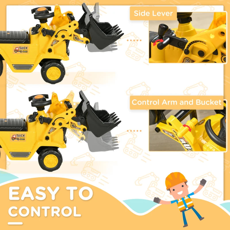 3 in 1 Ride On Toy Bulldozer for Toddlers Digger Excavator Scooter Storage Cart