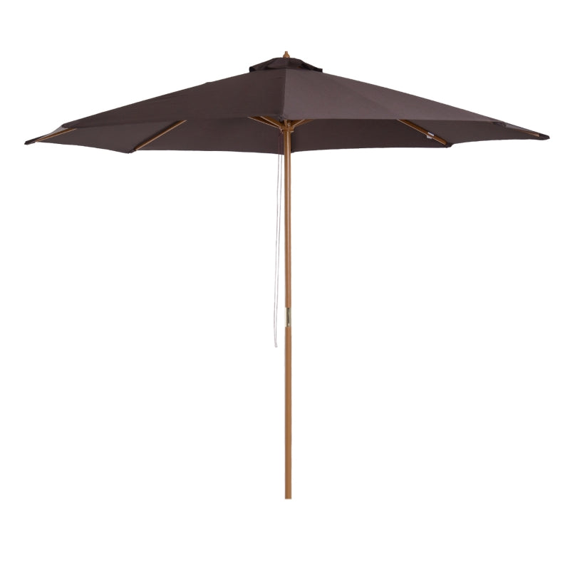 Wooden Coffee Garden Parasol with Pulley Mechanism