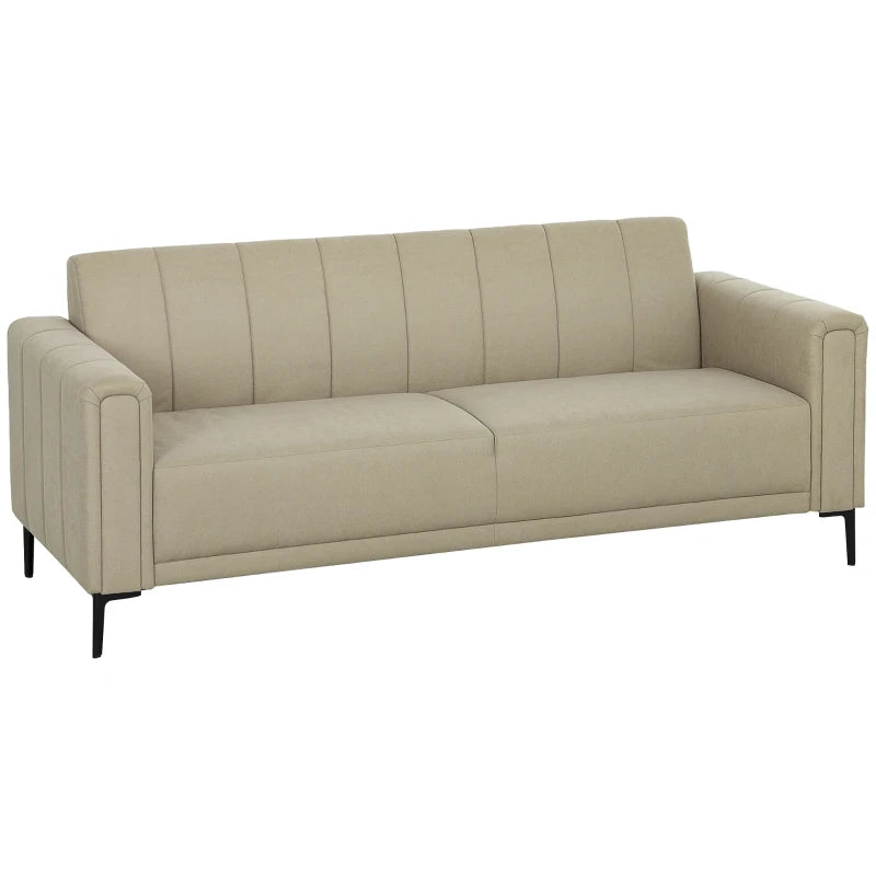 Modern Channel Tufted 3-Seater Fabric Sofa for Living Room, Guest Room, Bedroom or Home Office in Khaki