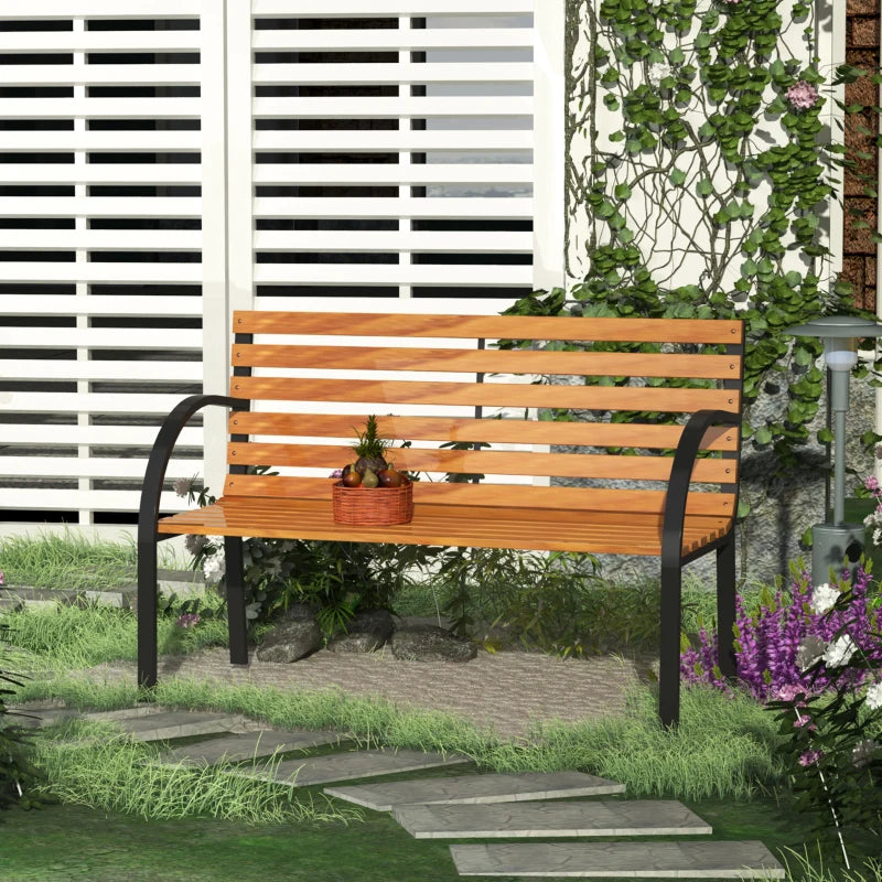 Steel and Wood Garden Bench - 122x60x80 cm, Outdoor Seating