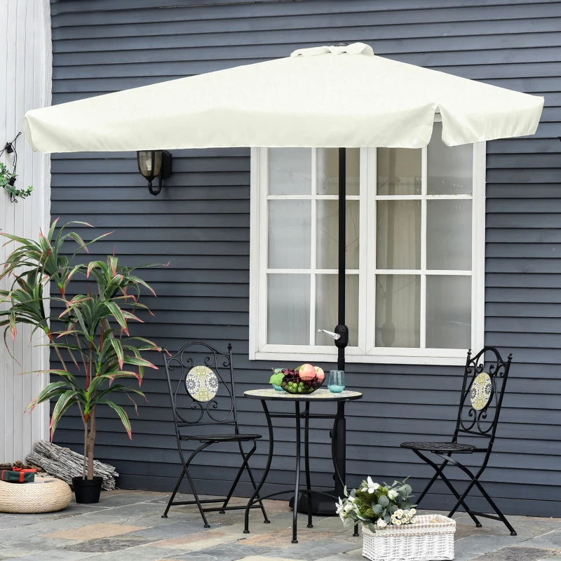 Off-White 2.3m Semi-Round Patio Umbrella with Crank Handle - Balcony Use (Base Not Included)