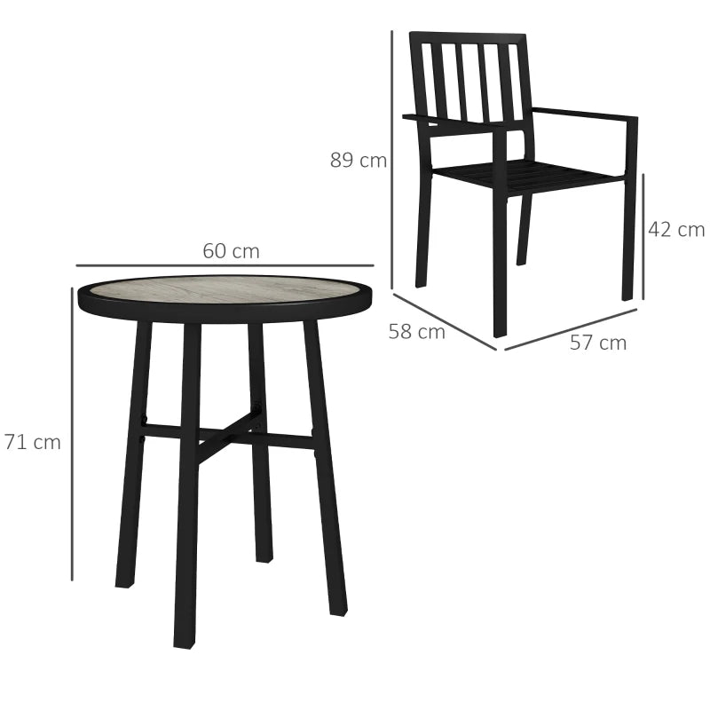 3 Piece Patio Bistro Set with Plastic Table and Stackable Chairs for Outdoor Dining