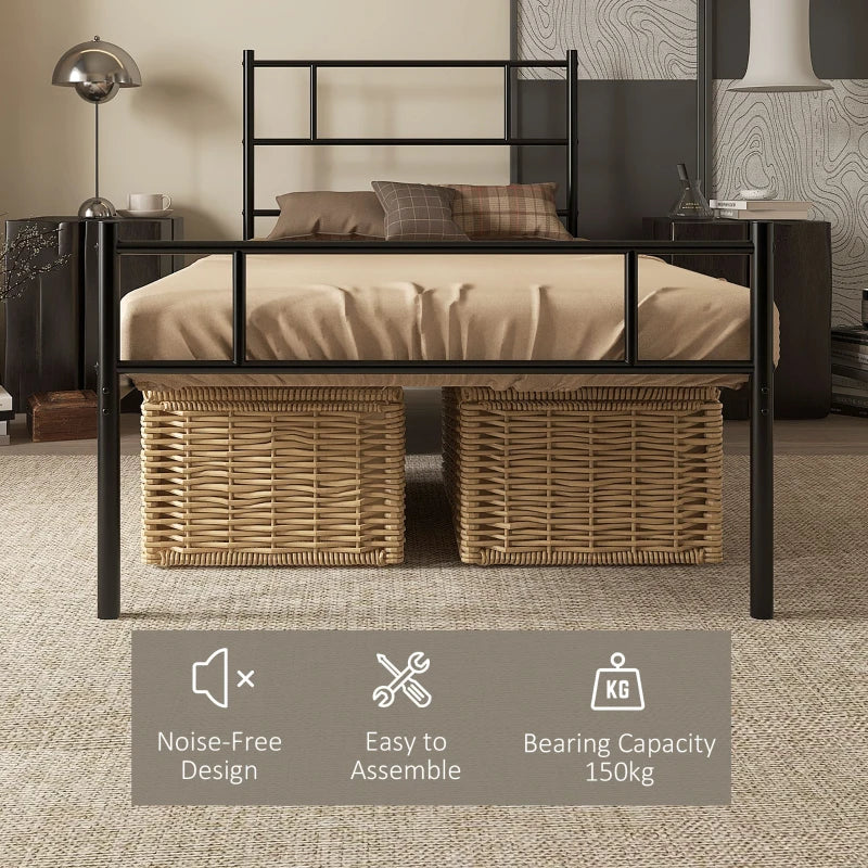 Unique Black Metal Bed Frame with Headboard & Footboard - Solid Slat Support & Underbed Storage - Stylish Bedroom Furniture
