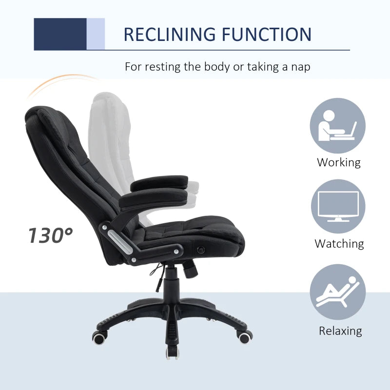 Vinsetto Ergonomic Office Chair - Adjustable Height, Reclining, Tilt Function, Comfortable Desk Chair with Armrests - Black