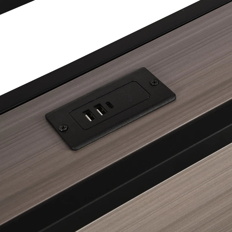 Metal Single Bed with LED Light Strip, 4 Drawers & 3 USB Ports - Stylish Grey Bedroom Furniture, 207x90.5x105 cm