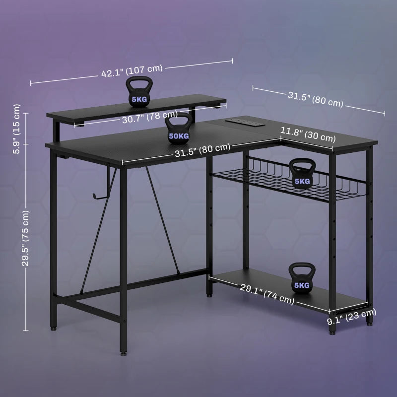 Reversible 'L' LED Light Gaming & Work Desk - Stylish Black Design for Ultimate Comfort and Productivity