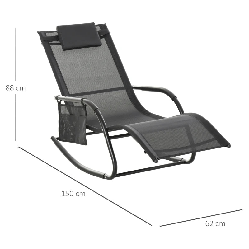 Black Outdoor Rocking Chair Set with Mesh Fabric and Storage Bag