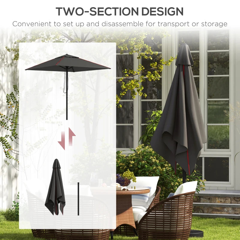 Square Canopy Parasol with Contrast Piping - Grey/Red, 215cm