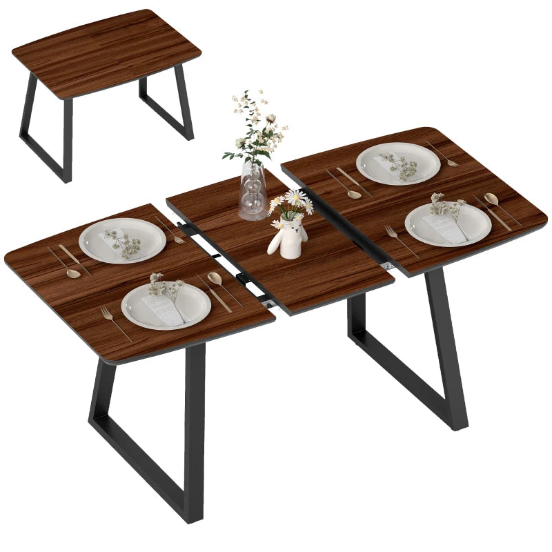 Extendable Rectangular Dining Table with Wood Effect Top for 4-6 People, Steel Frame & Hidden Leaves - Perfect for Kitchen & Living Room