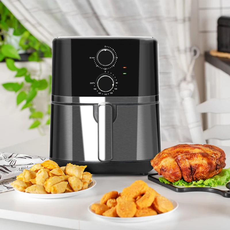 4.5L Black Air Fryer Oven - 1500W Rapid Air Circulation, Adjustable Temp & Timer, Nonstick Basket for Healthy Cooking