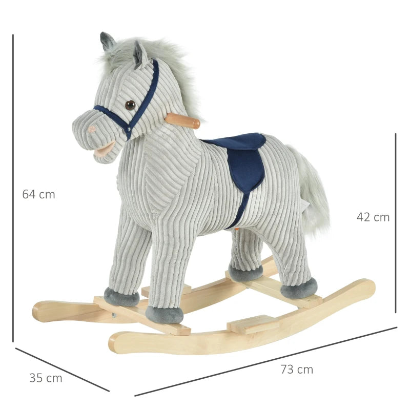 Kids Plush Rocking Horse with Sound - Soft Ride-On Toy for Children Ages 3-6 - Grey Rocker Gift