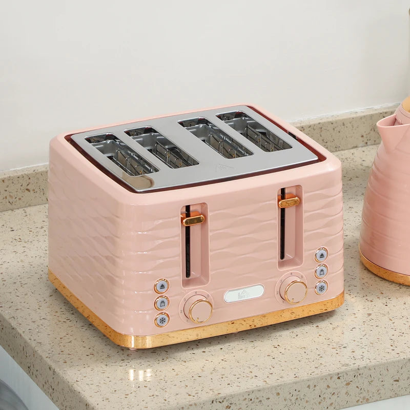 Light Pink 3000W Kettle & 4 Slice Toaster Set - 1.7L Capacity, 7 Browning Controls, Easy Clean Crumb Tray