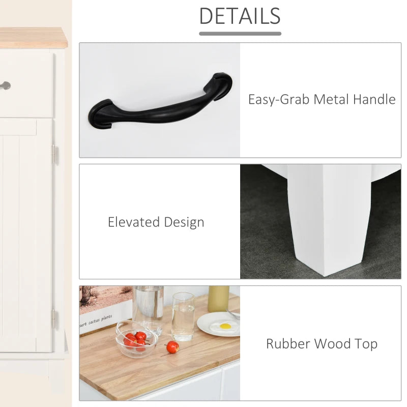 Modern White Wooden Kitchen Cupboard - Stylish Storage Cabinet with 2 Drawers for Dining & Living Room Tableware Organization