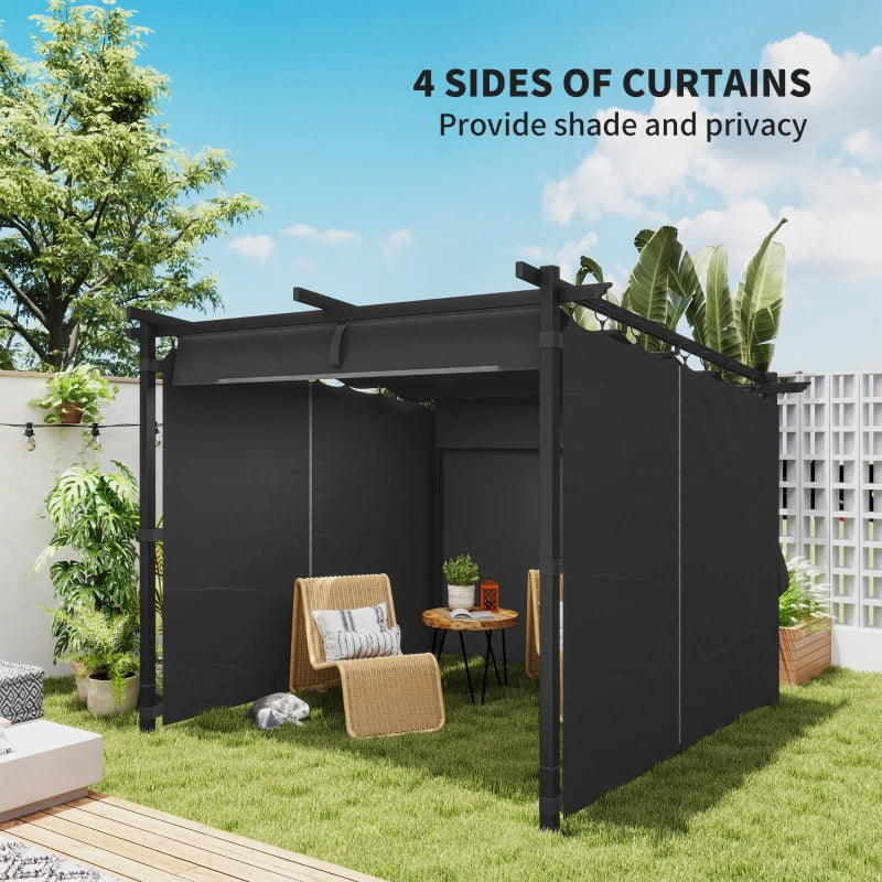 3m x 3m Dark Grey Retractable Roof Pergola with Curtains