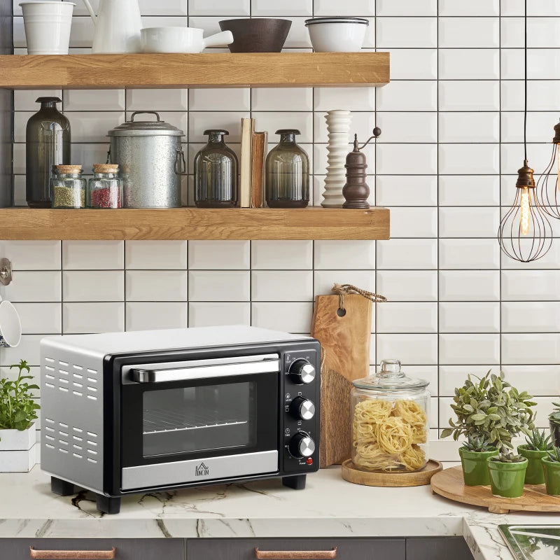 16L Mini Countertop Oven - 1400W, Stylish Black/Silver Design, Perfect for Baking, Broiling, and Toasting - Compact Kitchen Appliance