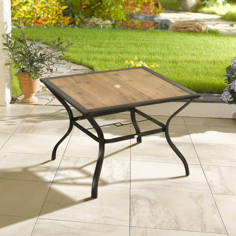 Brown Outdoor Dining Table for 4 with Parasol Hole, Stone-Grain Effect Top