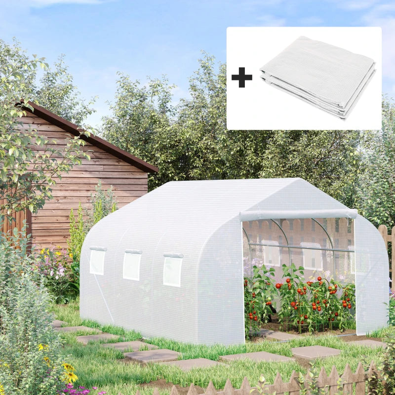 Green Walk-In Tunnel Greenhouse, White, 4.5 x 3 x 2m