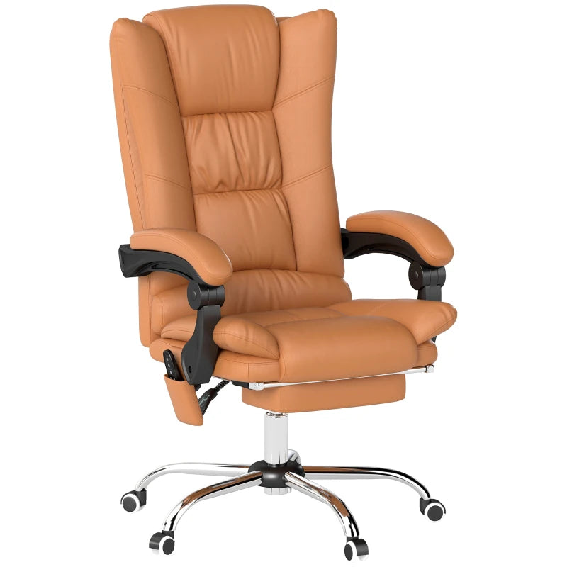 Vinsetto High Back Massage Office Chair with Heat, Reclining PU Leather Computer Chair, 135° Recline & Footrest - Light Brown