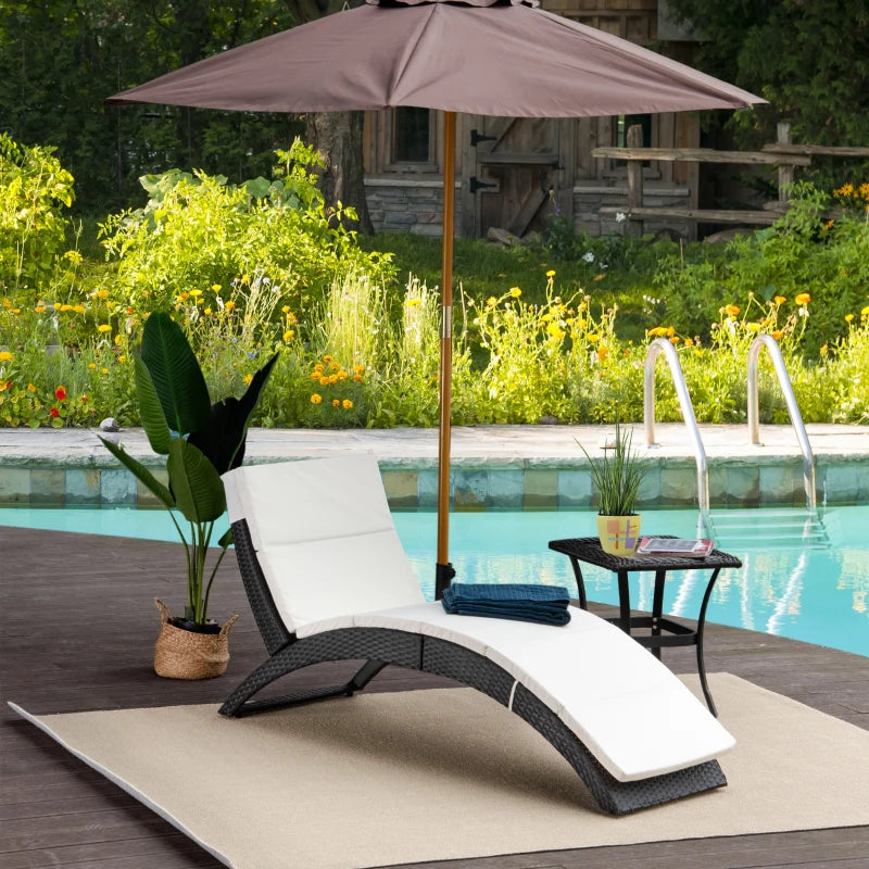 Black Foldable Rattan Sun Lounger with Cushion