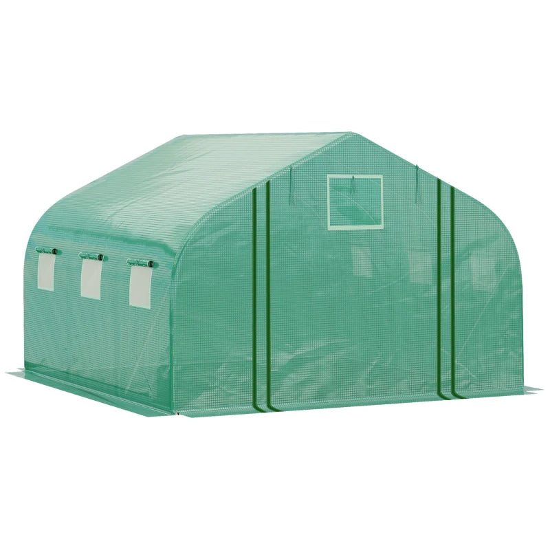 Green Mesh Door Garden Greenhouse, PE Cover, 6 Windows, 4.5x3x2m