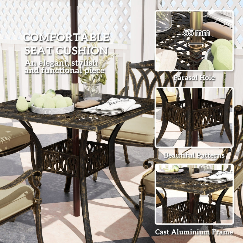 5-Piece Bronze Tone Cast Aluminium Garden Dining Set - Outdoor Furniture, Seats 4