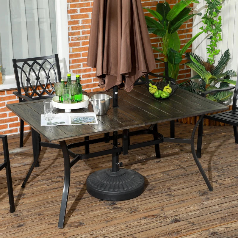 Wood-Effect Steel Garden Table for Six with Parasol Hole - Grey