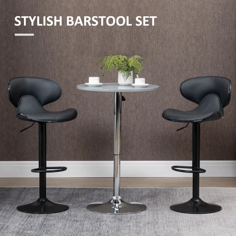 Adjustable Swivel Bar Stools Set of 2 - Modern Kitchen Counter Chairs with Footrest & Backrest, Steel Frame, Grey