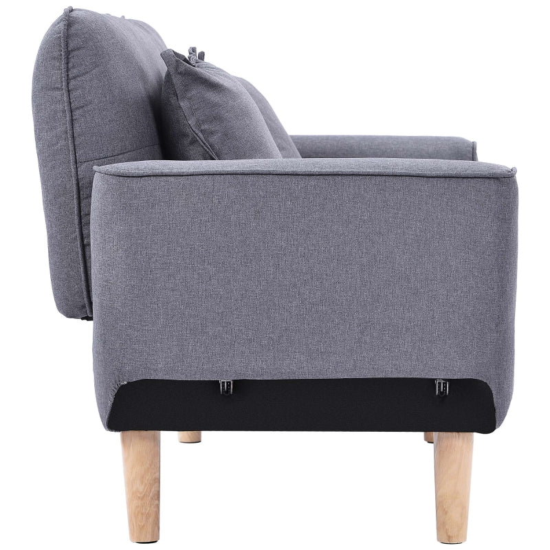 Expandable 2-Seater Bed Settee with 3 Adjustable Positions, Modern Fabric Loveseat for Flats and Dormitories, Grey