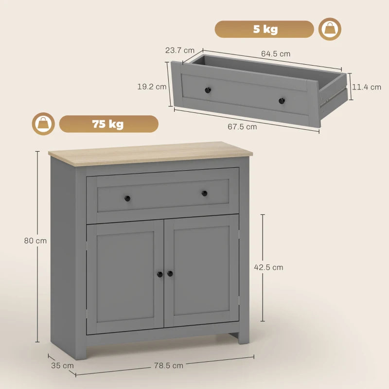 Modern Sideboard Storage Cabinet with Adjustable Shelf and Drawer for Living Room Dining Room Hallway Grey