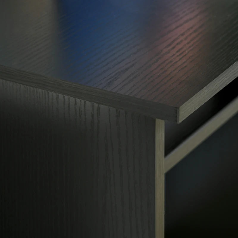 Modern Black Wood Grain Computer Desk - Small Home Office Writing Table with Storage Shelf, 90 x 50cm