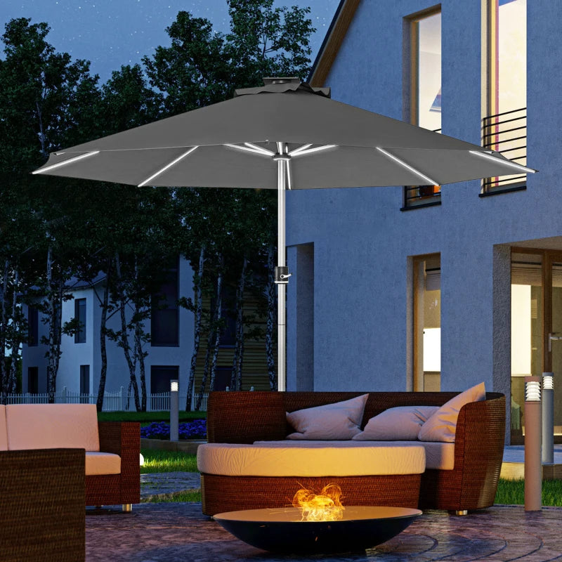 Grey 3m Solar LED Patio Umbrella