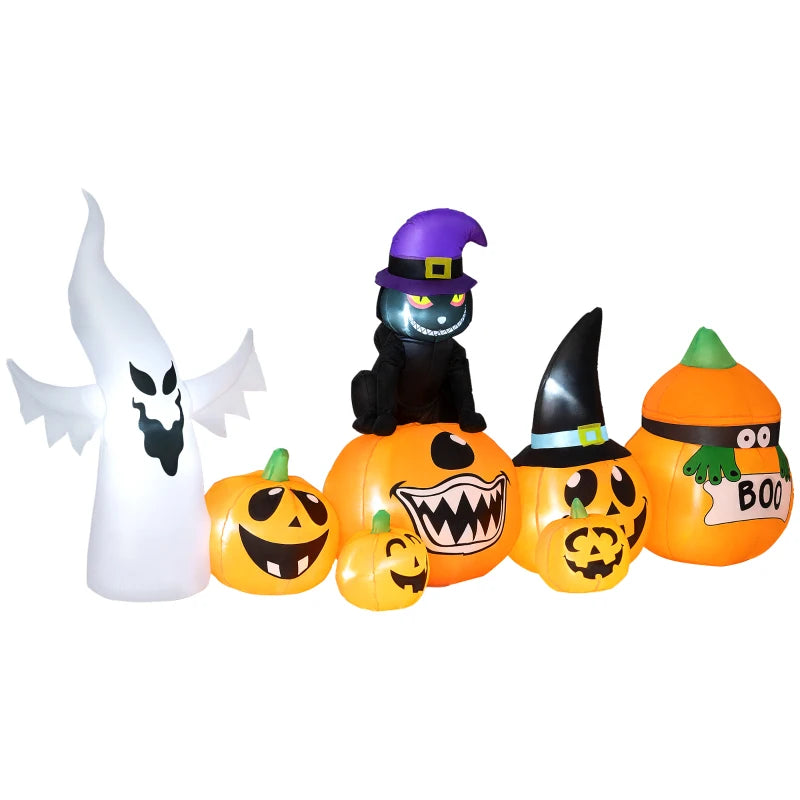 8FT Halloween Inflatables Combo - Pumpkin, Ghost & Cat with 9 LEDs - Self-Inflating Outdoor Decorations for Garden Party