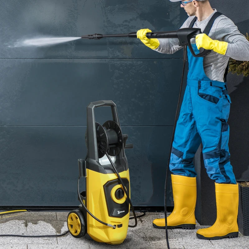 1800W High Pressure Washer - 150 Bar, 510 L/h Flow, Portable Jet Wash Cleaner with 6M Hose & Reel for Garden, Car, Furniture - Yellow