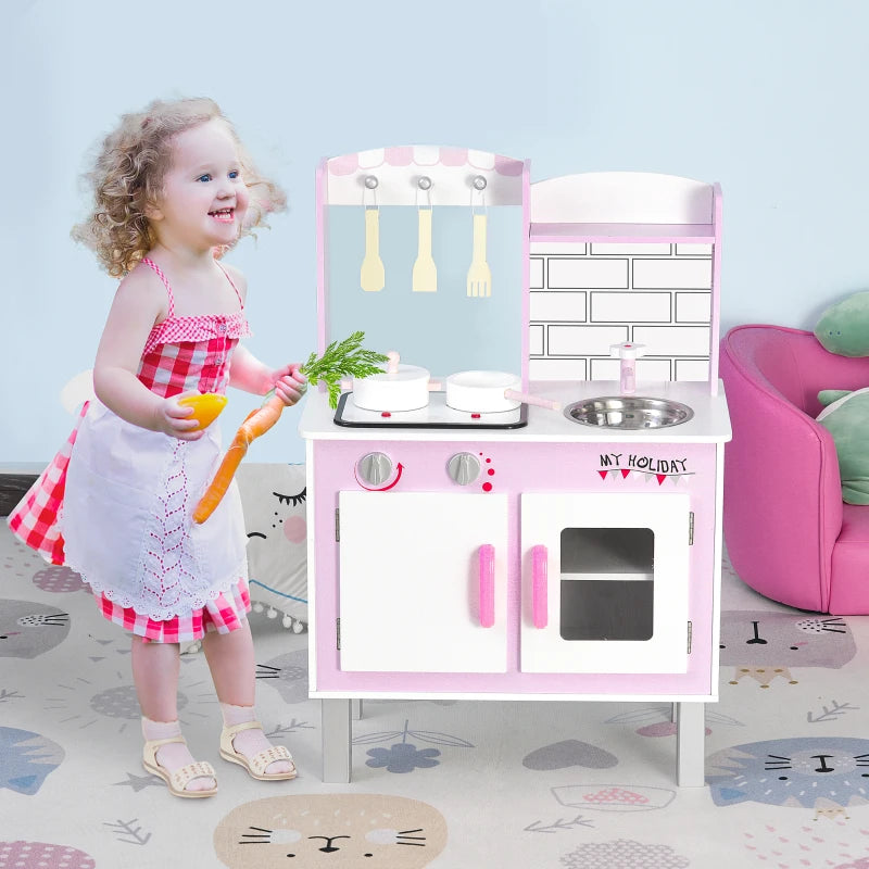 Kids Pretend Kitchen Playset with Cooking Toy Accessories - Fun Pink Role Play Set for Creative Young Chefs