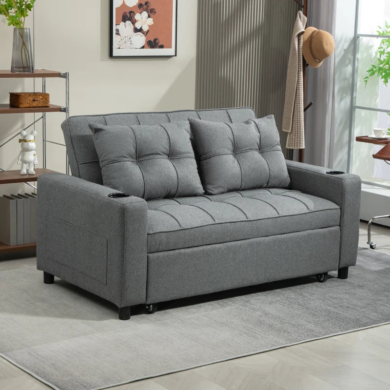 Charcoal Grey Two-Seater Pull-Out Sofa Bed for Stylish Living Spaces